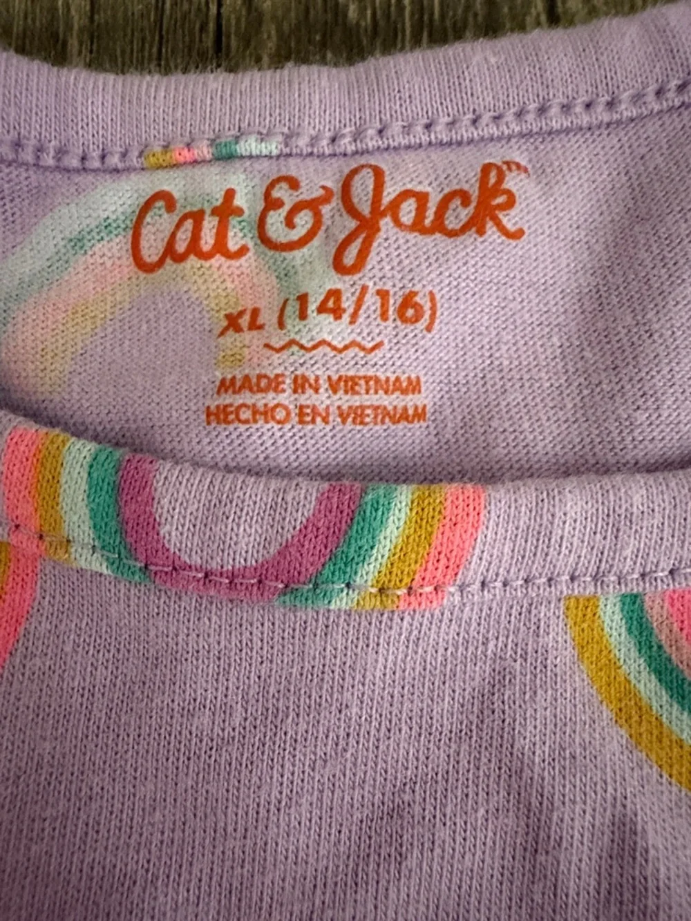 Cat & Jack Girls Lavender Rainbow Short Sleeve Dress Cotton Pocket Mid Length XL